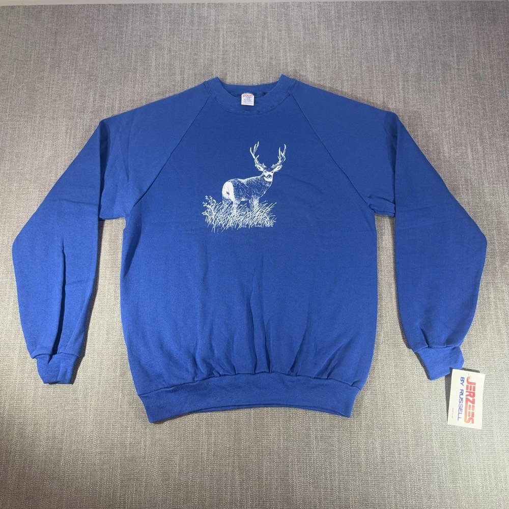 Vintage Jerzees Sweatshirt Mens Large Deer Graphic Fleece Crewneck Made USA